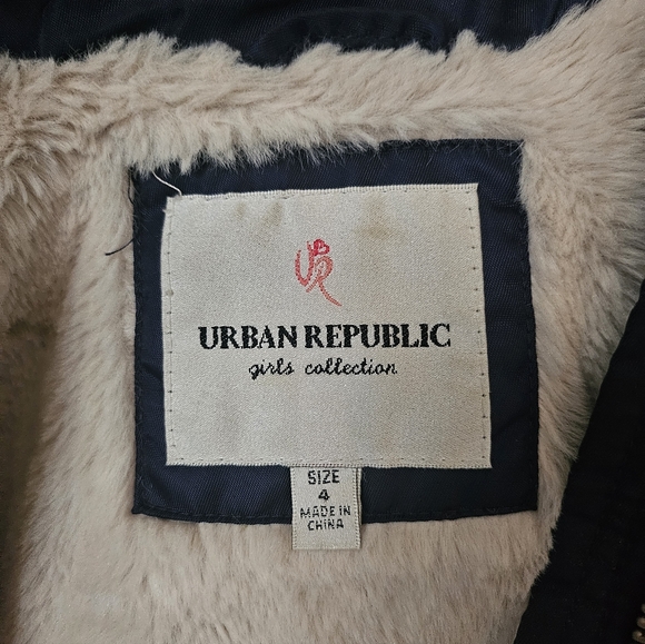 Urban Republic Girl's Anorak Jacket Faux Fur Hood Navy Blue Size 4 - Picture 5 of 14